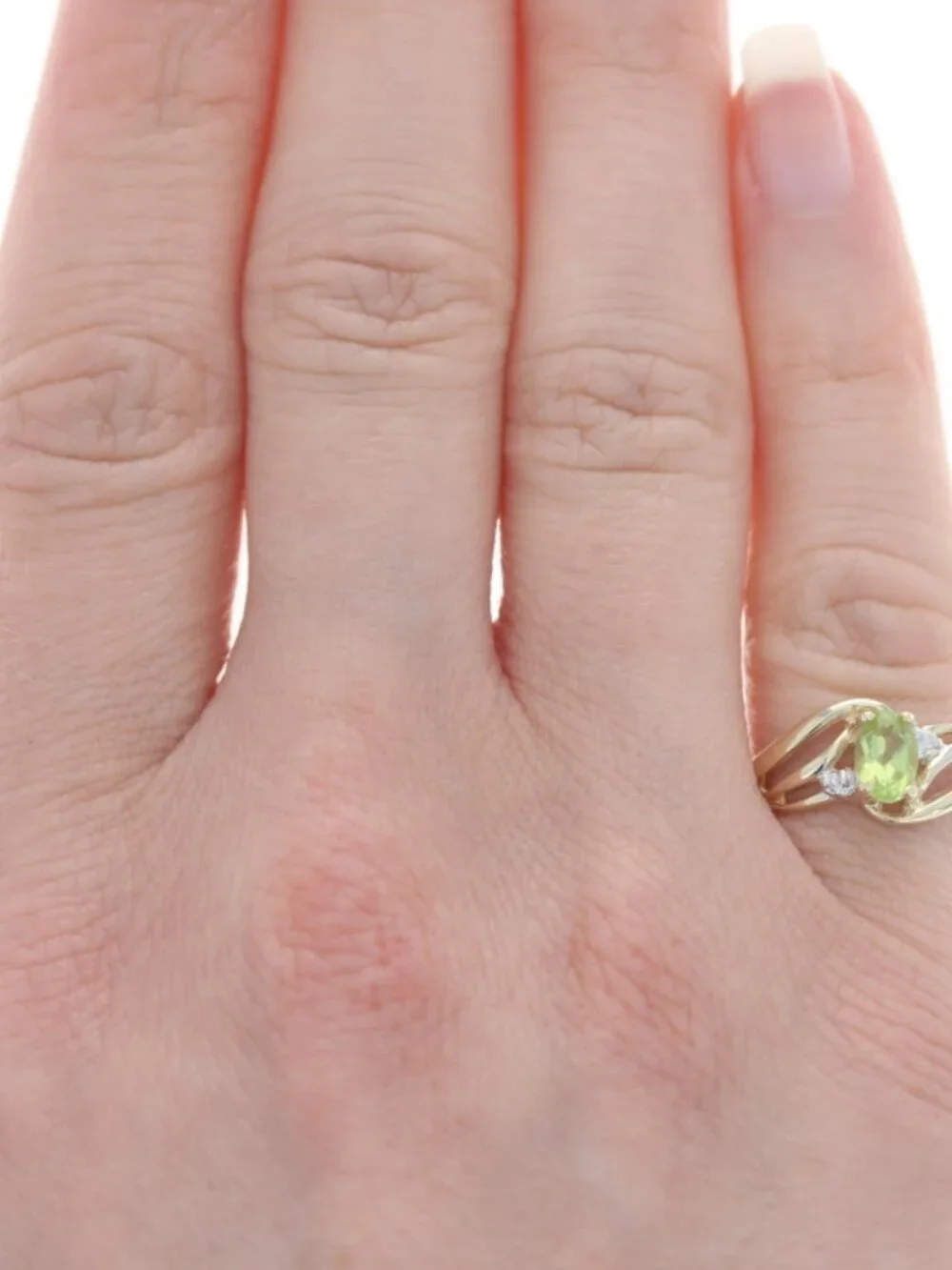 Yellow Gold Peridot & Diamond Bypass Ring - 10k Oval .50ct